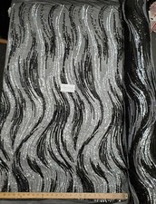 Black/Crystal 4 Way Stretch Nylon Spandex Mesh Sequin Embroidered Fabric "Wave"