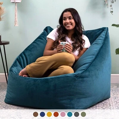 ICON Adults Velvet Armchair Bean Bag Chair Luxury XL Beanbag Large Living Room Seat