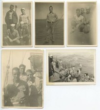 AMERICAN SAILORS/U.S. SERVICEMEN ON SHIP AT SEA, LOT OF 5 VINTAGE PHOTOS