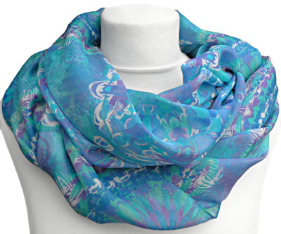 leichter Damen Loop Schal Rundschal türkis grün blau violett weiß Kreise 1144