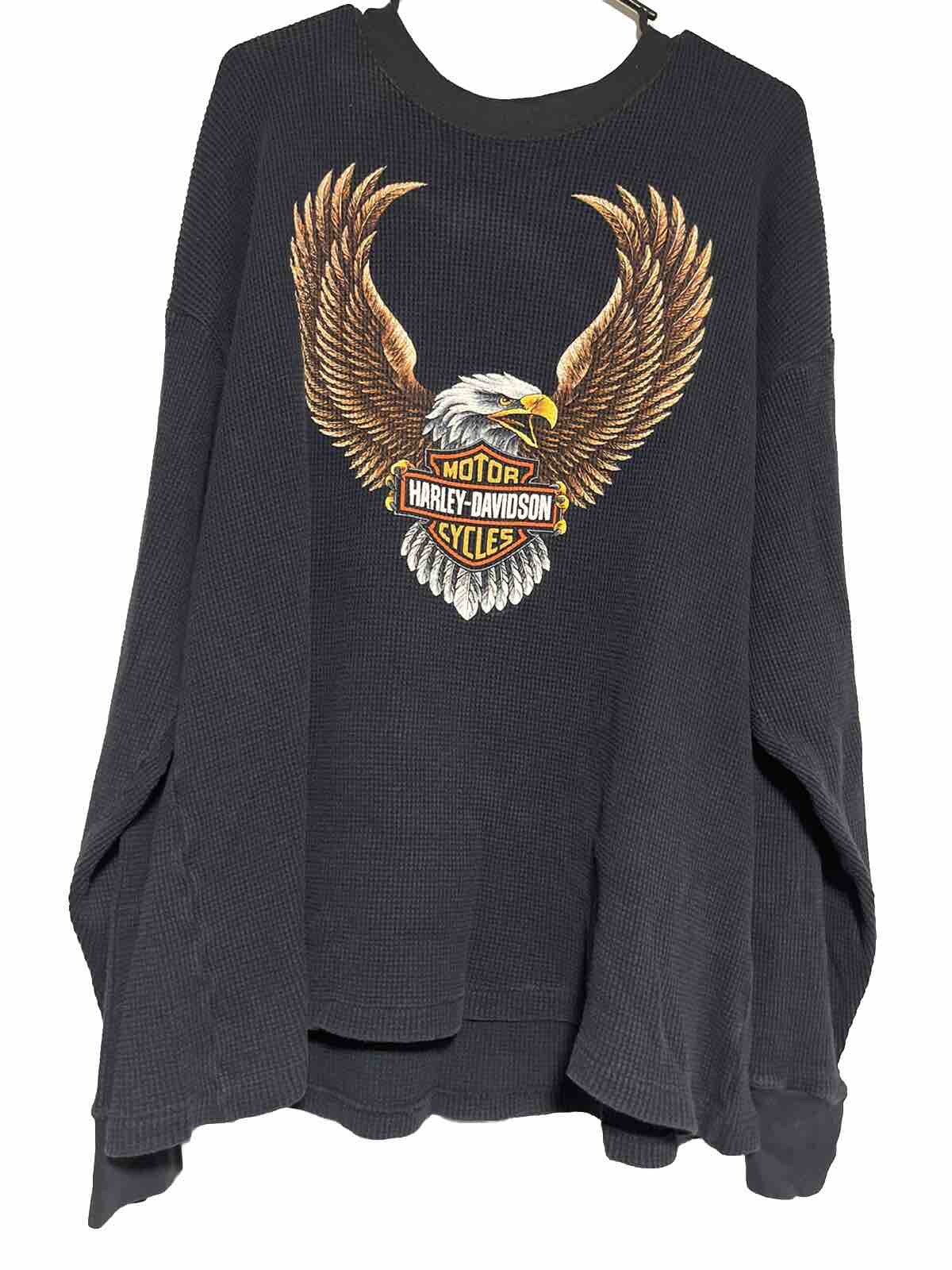 Harley-Davidson Eagle Pattern Thermal Long T-shirt, Waffle, Women's Size S unclear red type Vintage Second Hand