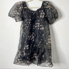 Madewell NWT Size XS Silk Organza Puff-Sleeve Ruffle Hem Mini Dress Polka Daisie