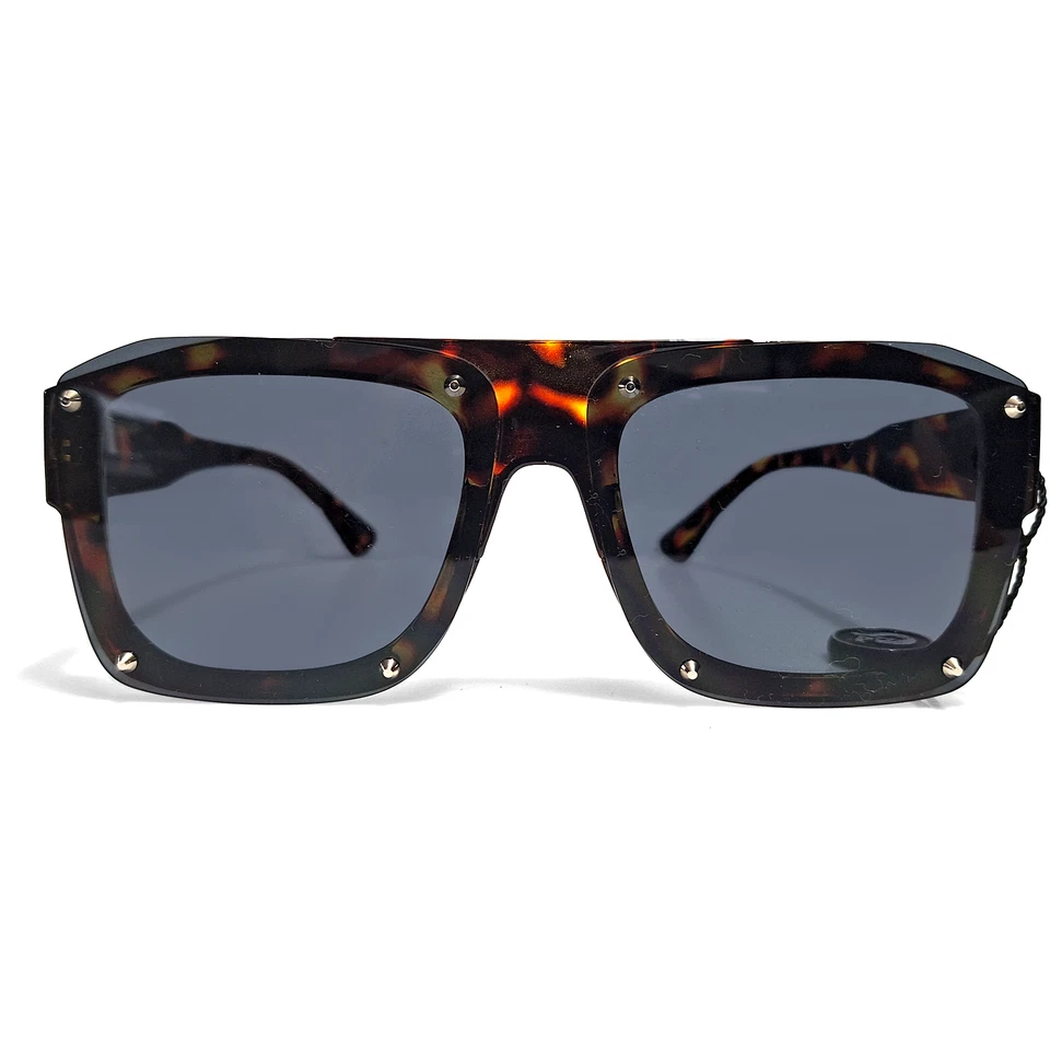 Elegantes gafas de sol con escudo rectangular con marco Havana tachuelas clavos - 80494