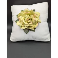 Vintage Decorative Throw Pillow with Velvet Suede Rose - Shabby Chic