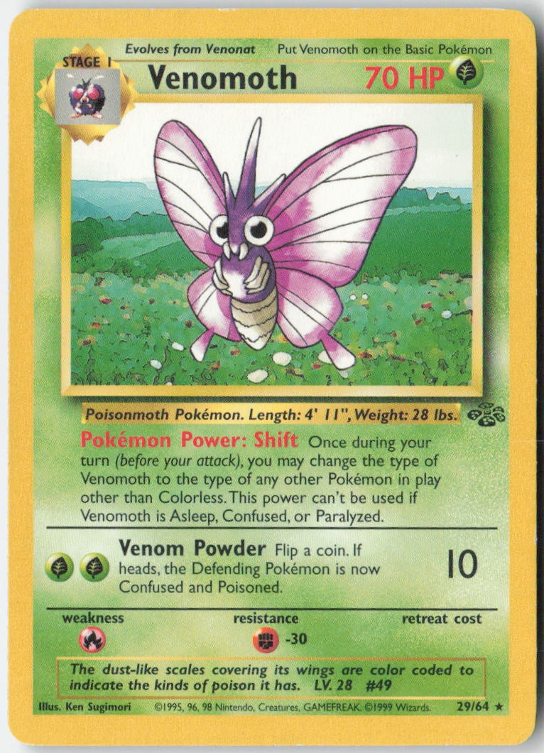 Venomoth 29/64 Rare Jungle Pokemon Unlimited Moderately Played