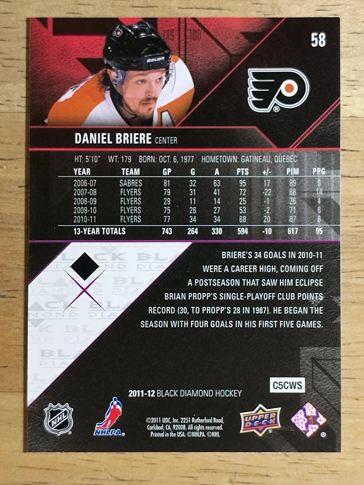 2011-12 Black Diamond #58 Daniel Briere - Image 2 of 2
