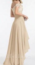 A-line Off the Shoulder Asymmetrical Lace Chiffon Wedding Dress With Pleated