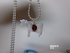 BALL CHAIN NECKLACE WITH ALUMINUM COW PENDANT W/REDHEART CHARM 23