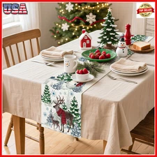 Artscope Reindeer Snowman Christmas Tree Table Runner, Xmas Winter Snowflakes Ho