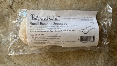 PAMPERED CHEF Small Bamboo Spoon Set /2 #1673 Wooden 6''