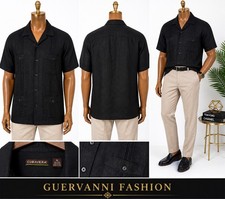 Cubavera Shirt Mens XL Black Linen Guayabera 4 Pocket Camp Collar Button Up