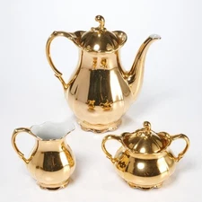 RW Bavaria Gold Mirror Finish Porcelain Tea Pot Creamer Sugar Set Lot Germany