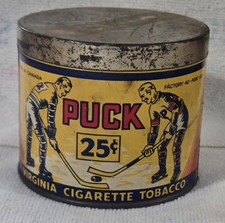 1915 Puck Virginia Cigarette Tobacco Hockey Tin 25 Cents Canada Excellent Shape