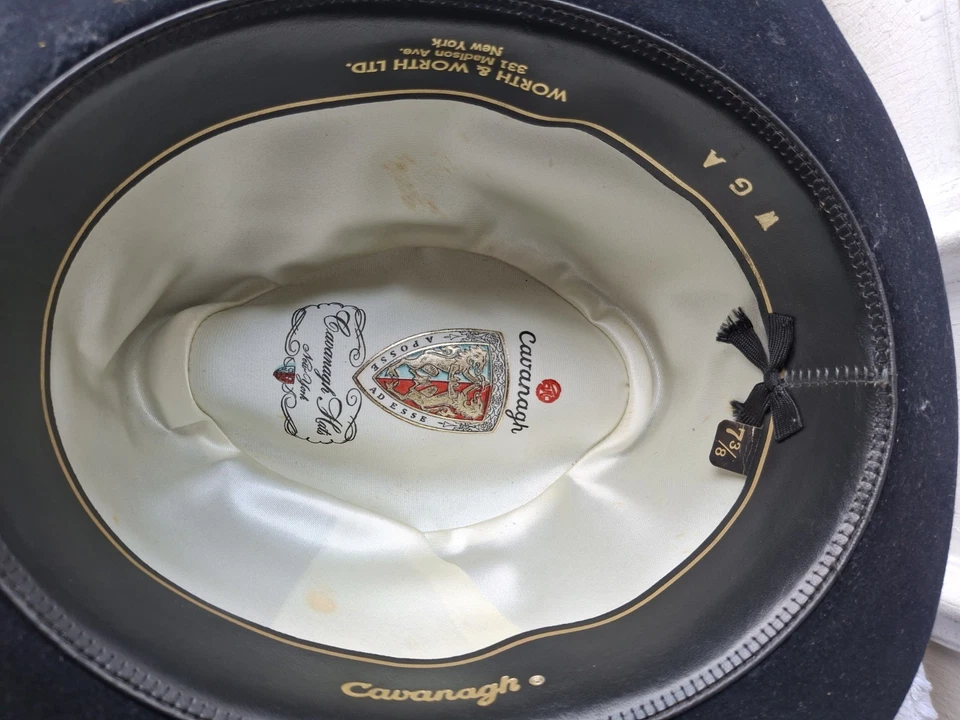 Worth + Worth Ltd NY Black Men's Hat Vintage Cavanagh 7 3/8 Feather Wool - Image 3 of 4