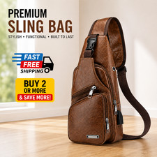 Chest Crossbody Sling Bag Backpack for Men with USB Charge Port -BROWN