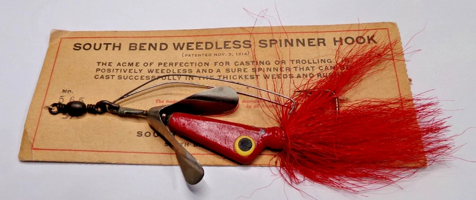 Pat 1914 SOUTH BEND WEEDLESS SPINNER HOOK #565 no cartão original NOVO ANTIGO S TOCK - Imagem 2 de 4