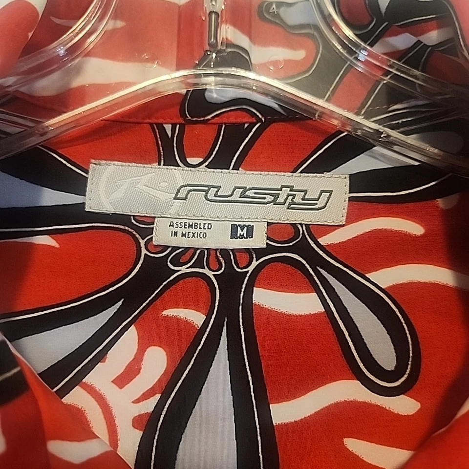 Camisa oxidada hawaiana con botones para hombre mediana manga corta floral bolsillo rojo Foto 2 de 4