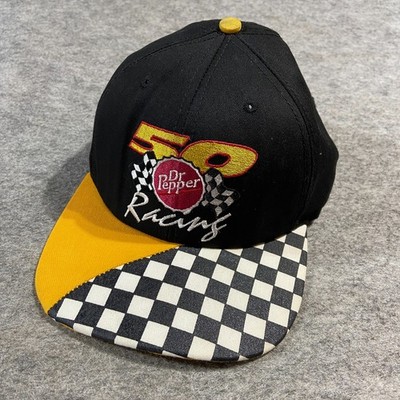 Vintage Dr Pepper Racing Cap Men's Black Check Strapback Thirst Crew Adjustable