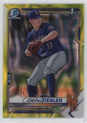 2021 Bowman Draft Chrome Yellow Lava Refractor 20/75 Calvin Ziegler #BDC-123 3m4