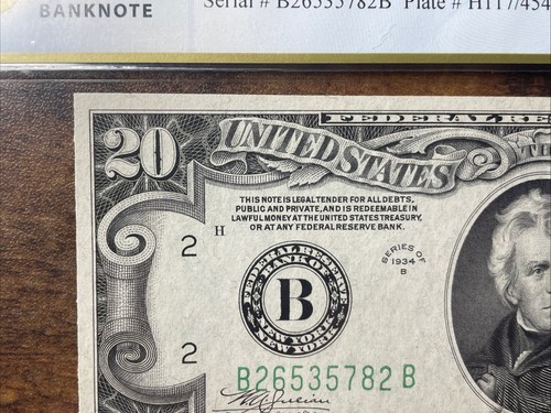 1934 $20 New York Fr. 2054-B 63 PPQ Choice Unc Serial B26535782B - Picture 7 of 10