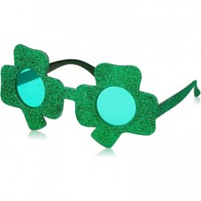 St Patrick's Day Glittered Shamrock Glasses Full Size Head Plastic Supplies