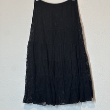 Womens Black Mesh Lace Tiered Midi Skirt Small Flowy Fairy Whimsigoth Grunge
