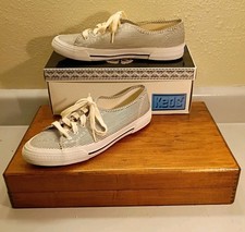 VTG Keds Black Swan Original Womens 9 White/Stripe Canvas LaceUp Sneakers Shoes