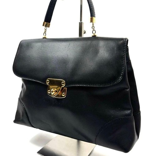 Bottega Veneta Handbag Formal Bag Flap Gold Hardware Leather Black Authentic