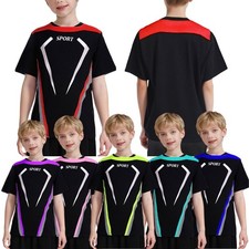 Kids Boys Top Athletic Tee Football T-shirt Jogging Short Sleeve Workout Sports