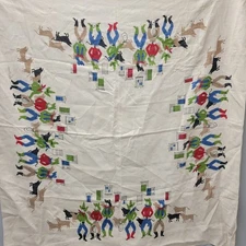 VTG Tablecloth Dancing Cowboys Mid-Century Cattle Ivan Bartlett Linen signed