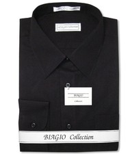 Biagio Mens 100 COTTON Solid BLACK Color Dress Shirt sz 17 36/37