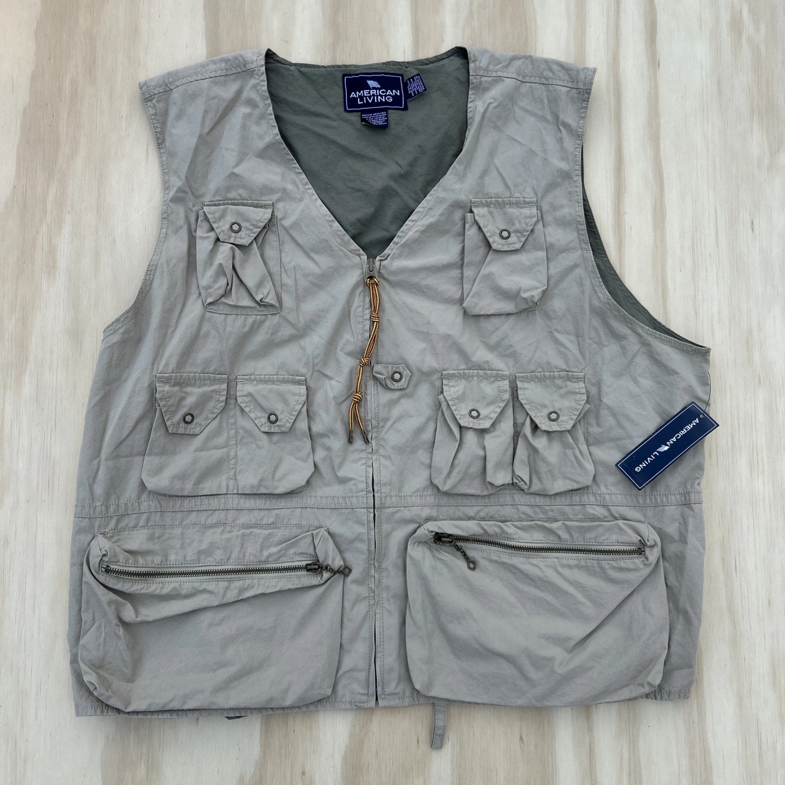 2X American Living Khaki Cotton Utility Fishing Safari Vest XXL 10 Pockets