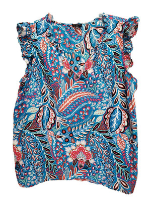 Talbots Plus Botanical Paisley Ruffle Trim Cap Sleeve Blouse Size 2X