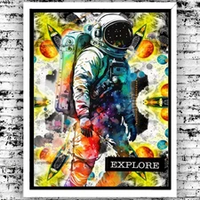 Astronaut Space Bright Abstract Pop Art Print Celestial Decor Unique & Vibrant