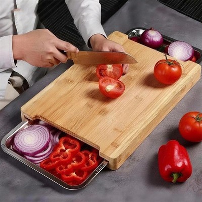 Large Cutting Board Set with 2 Stainless Steel Trays, 17.7'' Professional Chop...