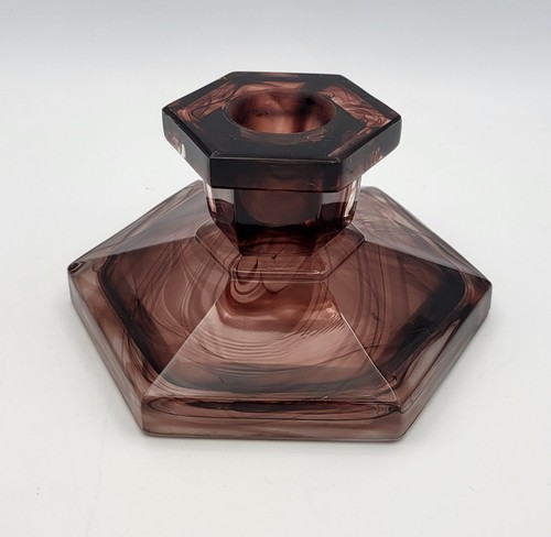 Art Deco Davidson Cloud Glass Purple Candlestick Holder 10.5cm x 10.5cm x 6.5cm