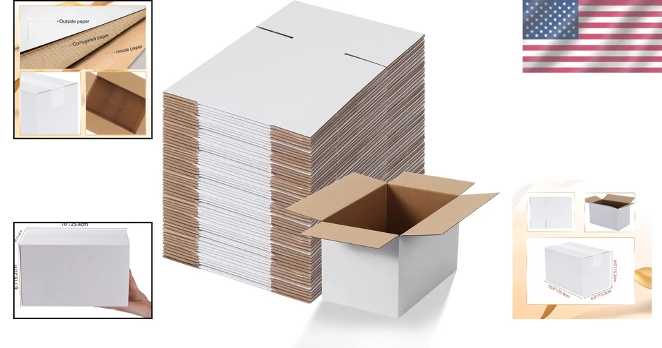 White Corrugated Cardboard Shipping Boxes, 40 Pack 10x6x6 for Efficient Mailing - Image 2 of 4