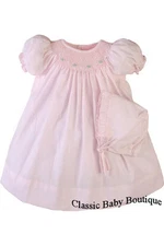 NWT Petit Ami Pink Bishop 6M Smocked Baby Girls Dress Daygown Bonnet 6 Months
