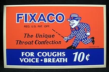 Vintage Fixaco 10 Cent Unique Throat Confection Cardboard Store Sign St Louis Mo