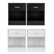 Set of 2 Bedside Table Nightstand with Open Storage  Drawer Bedside End Table