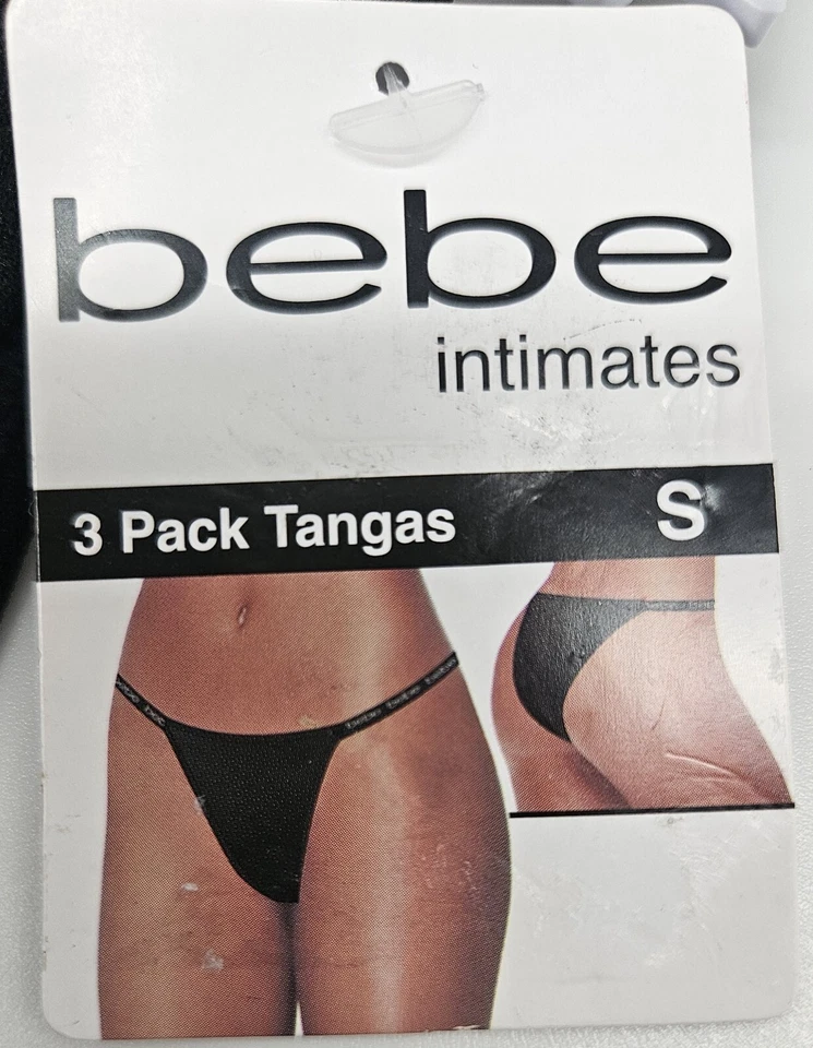 BEBE 3 Pk Mujer S M L XL Estrás Bling Tanga Bragas Negro Rosa Rubor Foto 4 de 4
