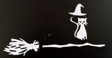 Halloween Die Cuts  Witch Cat on Broom  Set of 12  Black or White Cardstock 