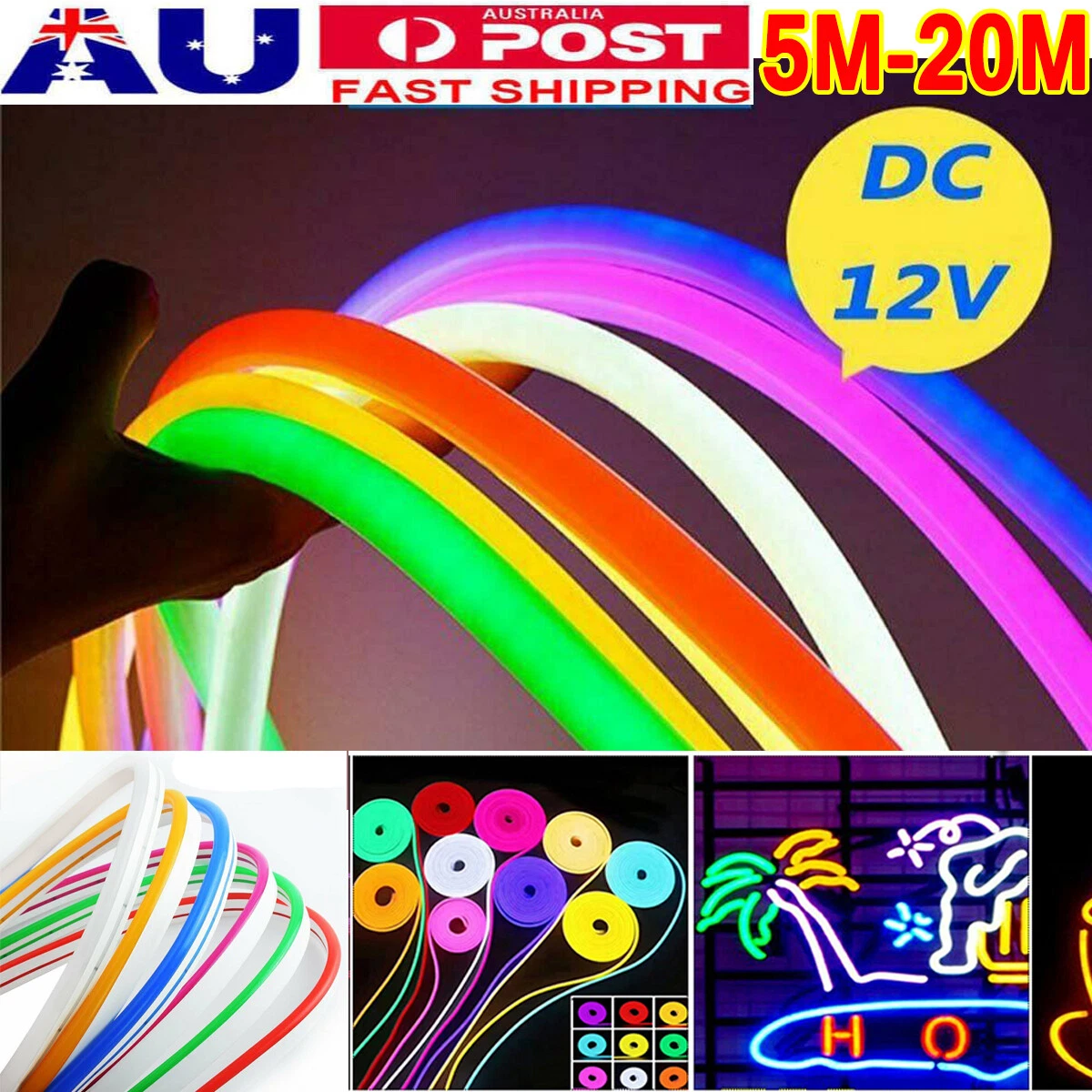 5M 10M 20M LED Neon Strip Lights Sign Flexible Rope Tube 12V