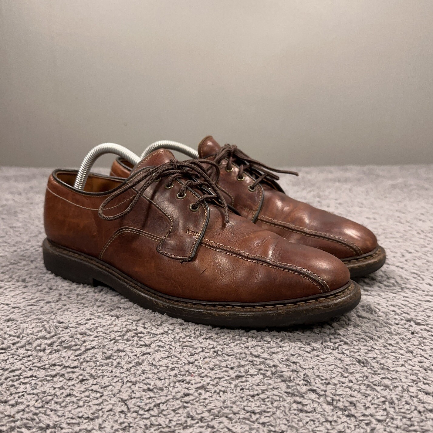 SAOLA Scarpe Allen Edmonds Mapleton uomo 10 D pelle marrone derby punta bicicletta stringate