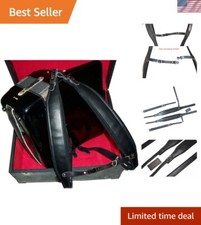 Comfortable Thick Padded Accordion Shoulder Strap Set in Classic Black Leather