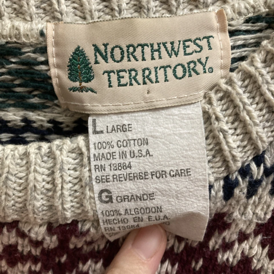 Vintage Northwest Territory 100% Cotton Sweater Large Red Green - Image 4 of 4