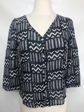 Lucky Brand John Robshaw Womens Tunic XS Blue Indie Kente Boho Cotton Top Blouse