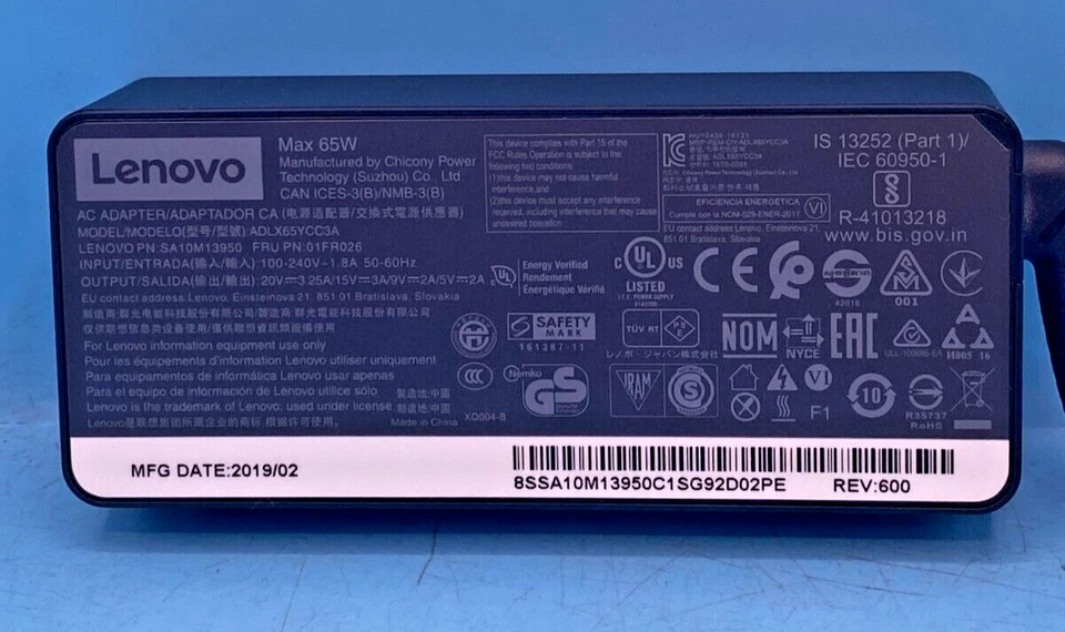 Lenovo 20V 3.25A 65W USB-C ADLX65YCC3A TIPO C con cable de 3 pines Reino Unido (OFERTAS BIEN) Foto 2 de 4