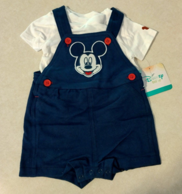 Disney Baby Size 6/9M Mickey Mouse Dark Blue Overall Shorts w