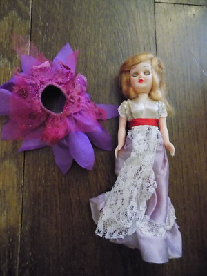 Vtg PMA Doll Hard Plastic Girl Mohair Strawberry Blonde Hair Sleepy Eyes 7.5''